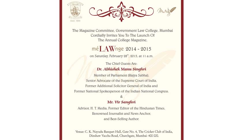 GLC Mumbai presents the Launch of the Annual College Magazine, méLAWnge 2014-15