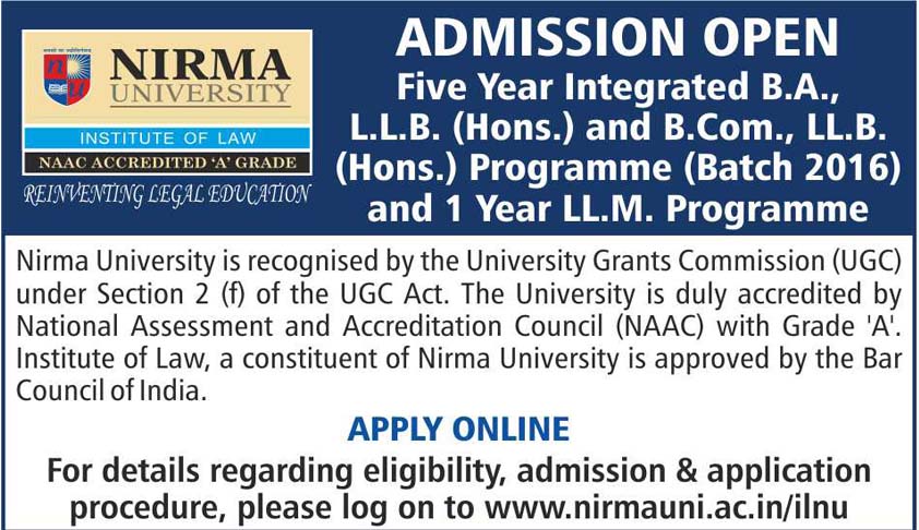 Institute of Law, Nirma University - Admission 2016
