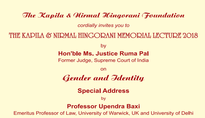 Kapila and Nirmal Hingorani Memorial Foundation Lecture, 2018 [11th Jan, New Delhi]