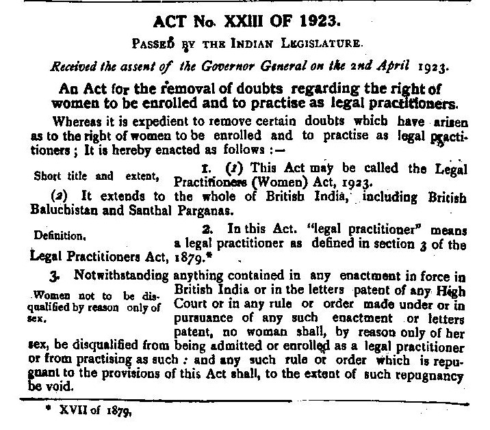 The 1923 Act allowing women to practice law