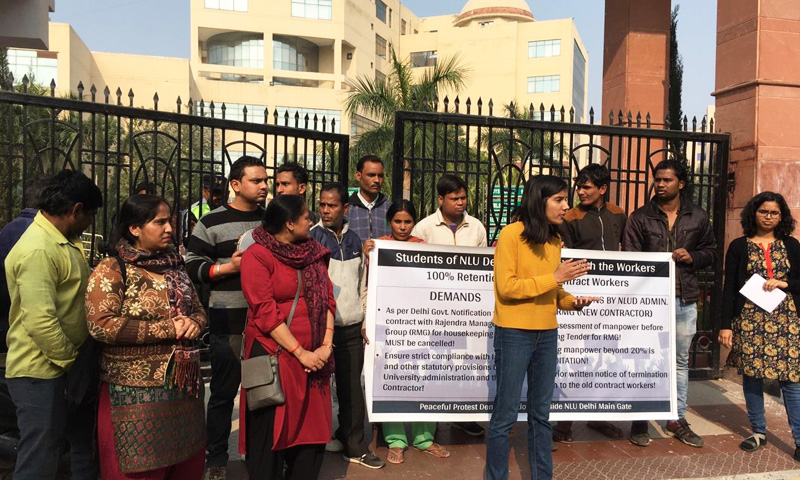 NLU-D Students Protest Against Wrongful Removal Of Housekeeping Staff Of The University [Read Statement]