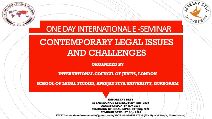 Call For Papers: ICJ London & Appejay Stya Universitys Seminar On Contemporary Legal Issues [12th July]