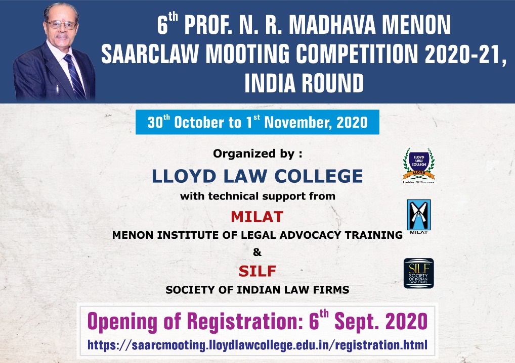 6th Prof. N. R. Madhav Menon SAARCLAW Mooting Competition [India Rounds; 30th Oct-1st Nov]