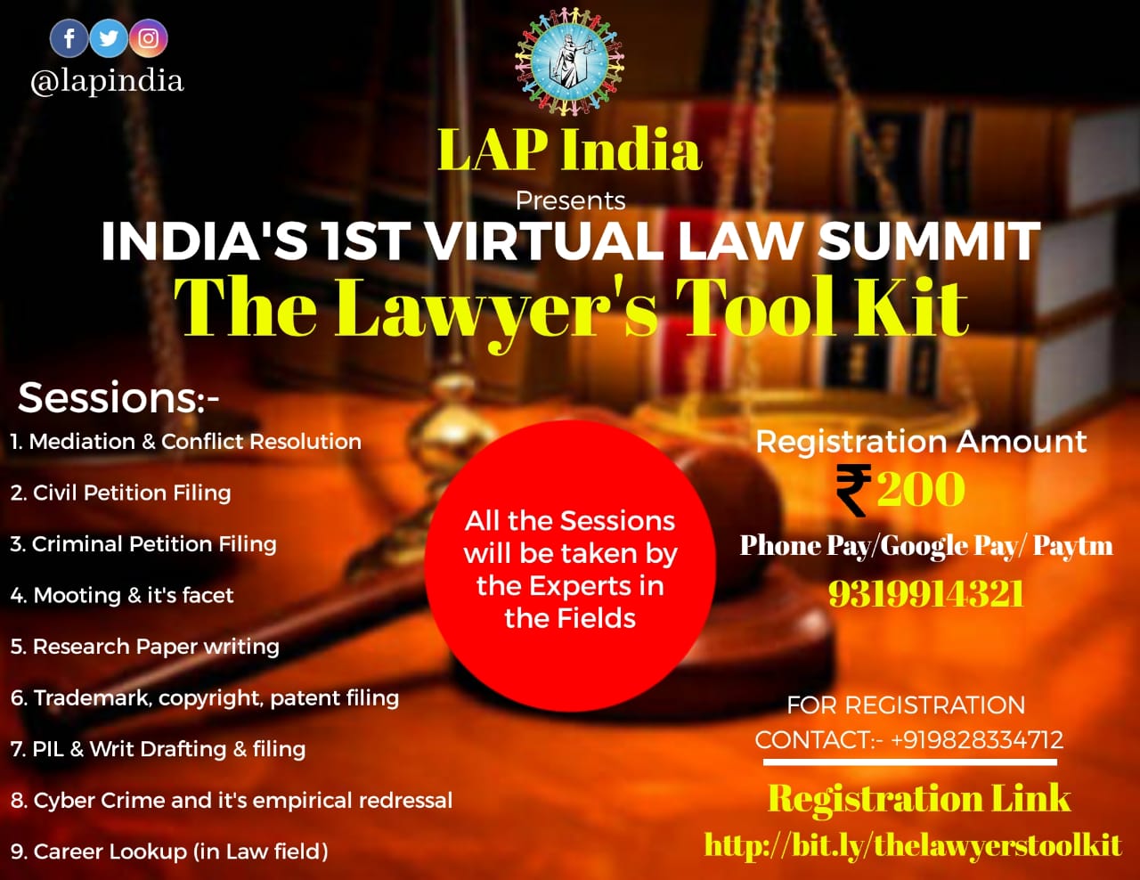 LAP Indias Virtual Law Summit: THE LAWYERS TOOLKIT [16th -18th Oct]