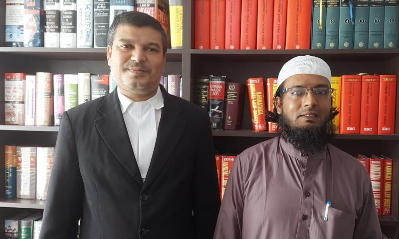 Discharged accused Mohammed Habeeb with his lawyer Mohammed Tahir
