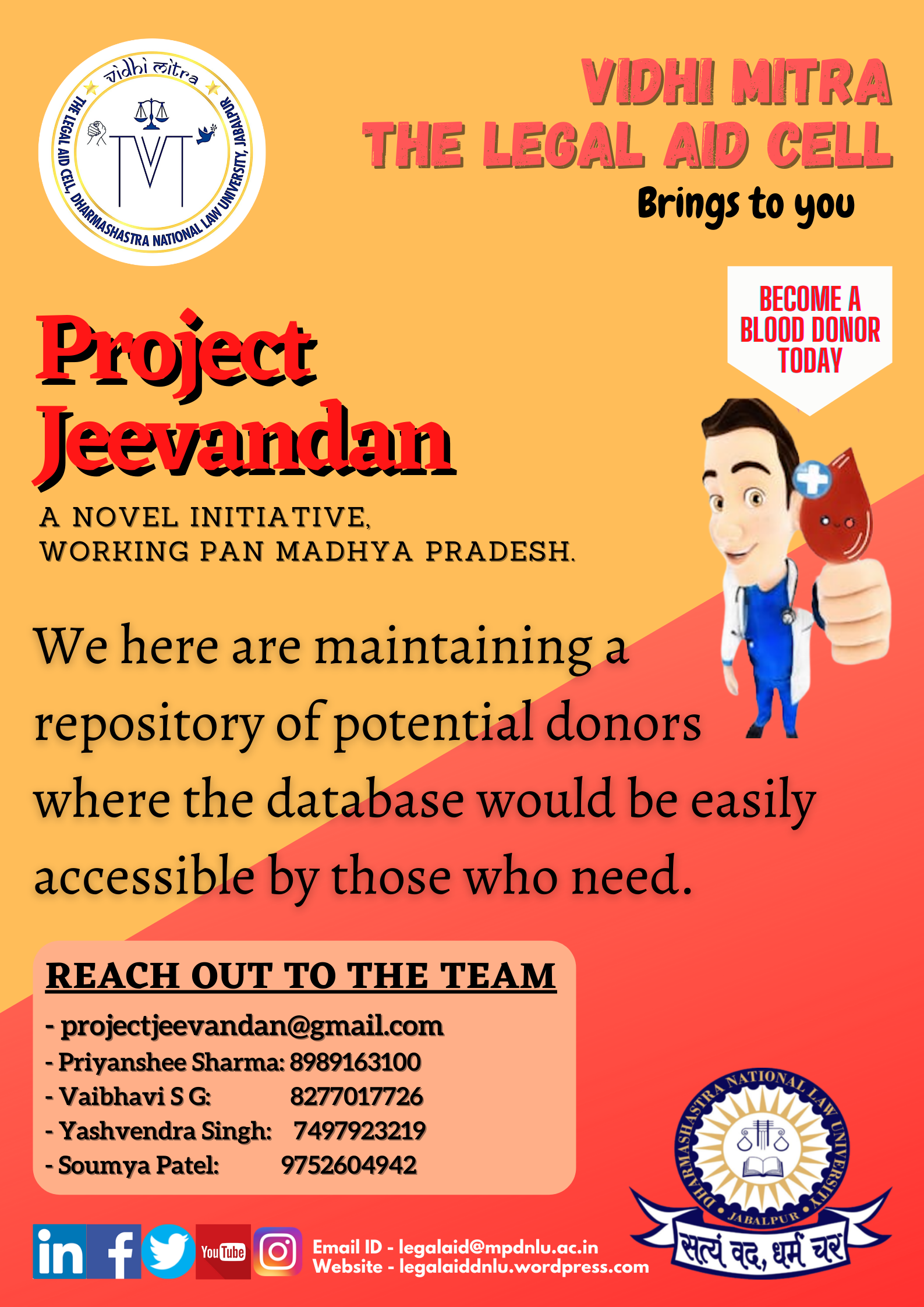 Project Jeevandan - A Novel Initiative By The Legal Aid Cell Of Dharmashastra National Law University