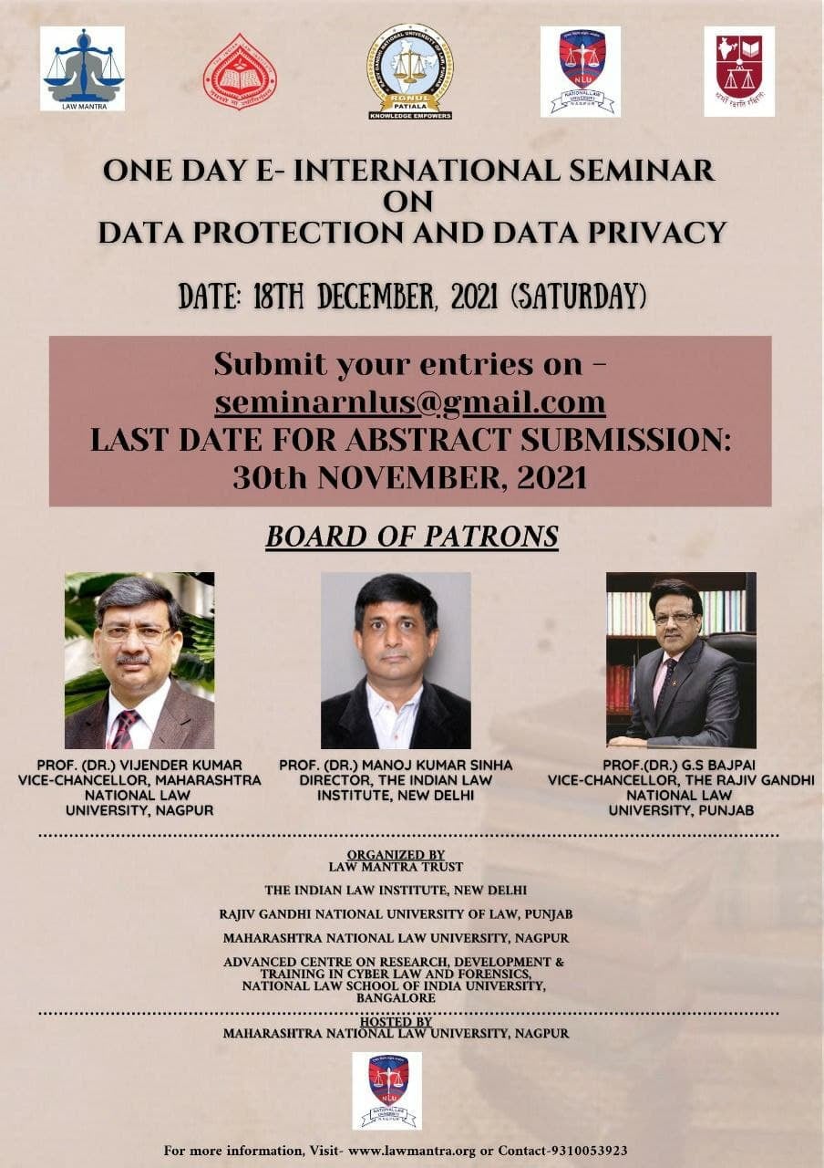 E- International Seminar: Data Protection And Data Privacy [Submit Abstract By 30th Nov, 2021]