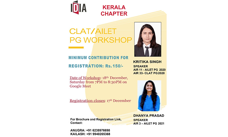 CLAT/AILET PG Workshop By IDIA Kerala Chapter [Register By 17th December]