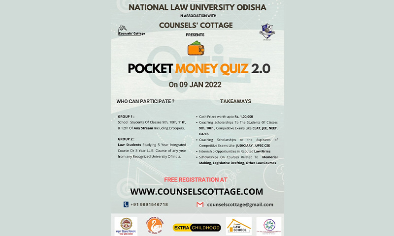 National Law University Odisha In Association With Counsels Cottage Presents Pocket Money Quiz 2.0