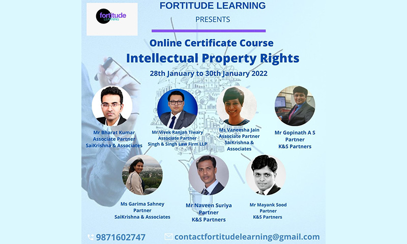 Fortitude Learning: 3 Day Certificate Course (Online) On Intellectual Property Rights [January 28th –30th]