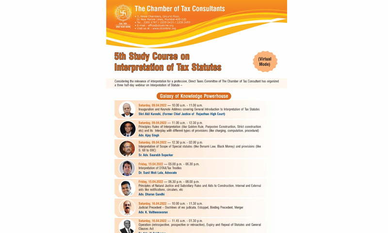 Chamber of Tax Consultants : 5th Study Course On Interpretation Of Tax Statutes [Virtual Mode]