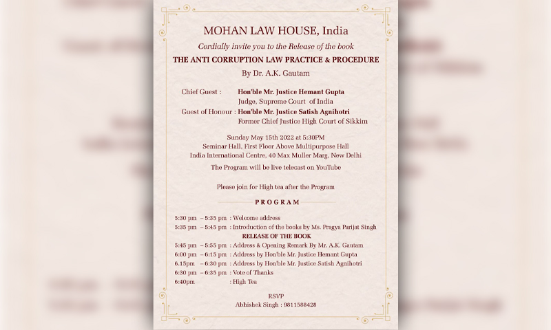 Book Launch: Anti Corruption Law Practice & Procedure By Dr. A.K. Gautam [May 15, 2022]