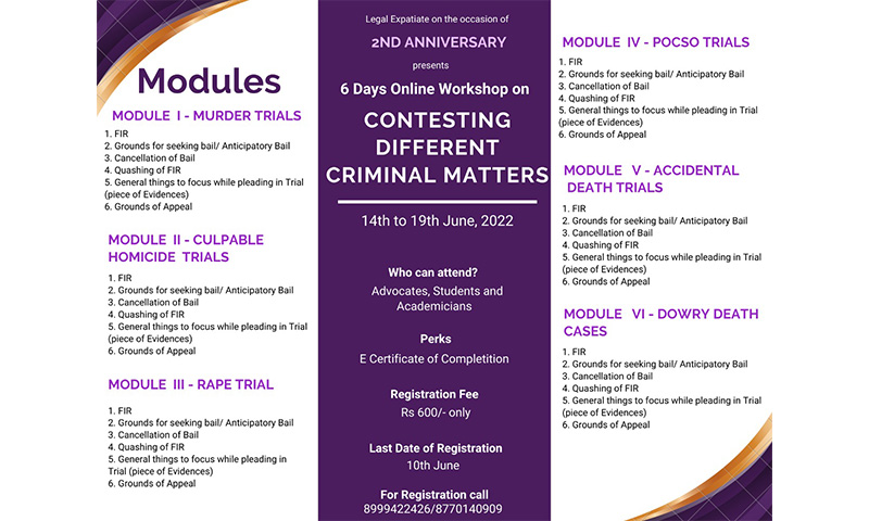 6 Days Online Advanced Workshop On Contesting Different Criminal Matters[Register By 13.6.2022]