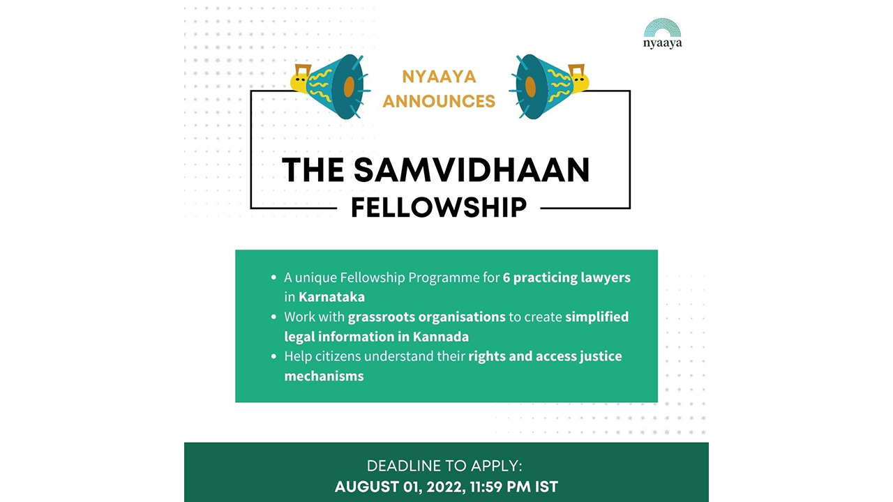 Call For Applications: The Samvidhaan Fellowship In Karnataka (2022-23) [Making Justice Mechanisms Accessible]