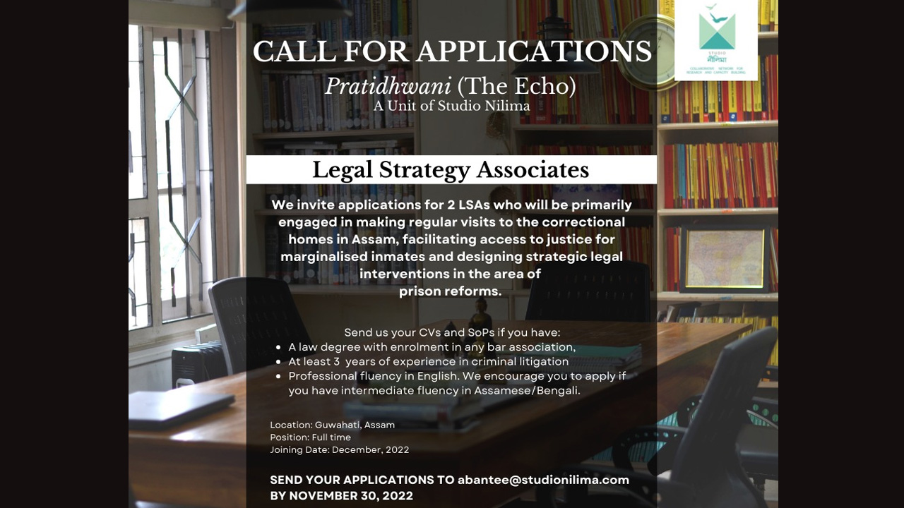 Call For Applications: Legal Strategy Associate, Pratidhwani (The Echo): A Unit Of Studio Nilima