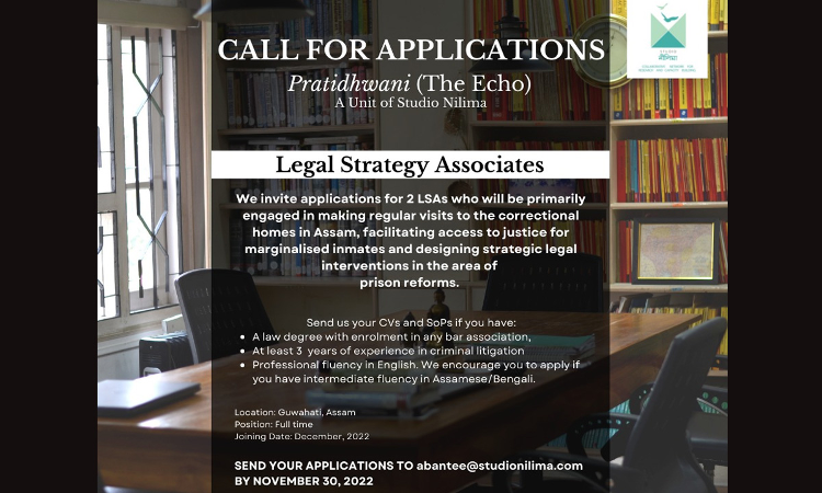 Call For Applications: Legal Strategy Associate, Pratidhwani (The Echo): A Unit Of Studio Nilima