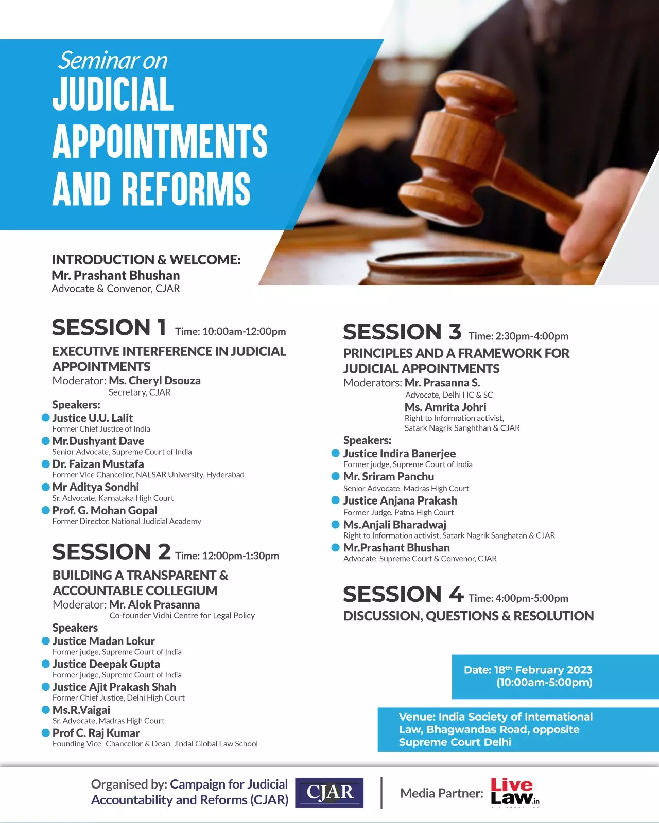 CJAR & LiveLaw Seminar On Judicial Appointments And Reforms- TOMORROW AT 10 AM