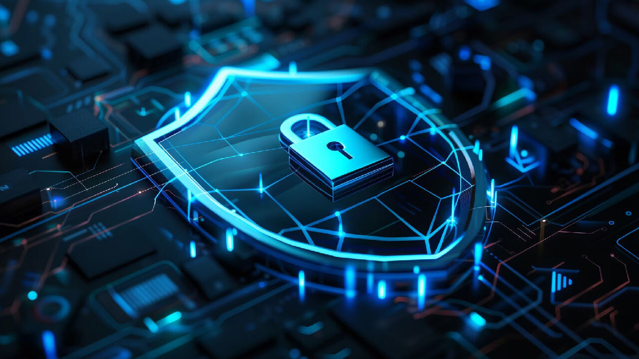 Data protection shield with lock icon representing web security