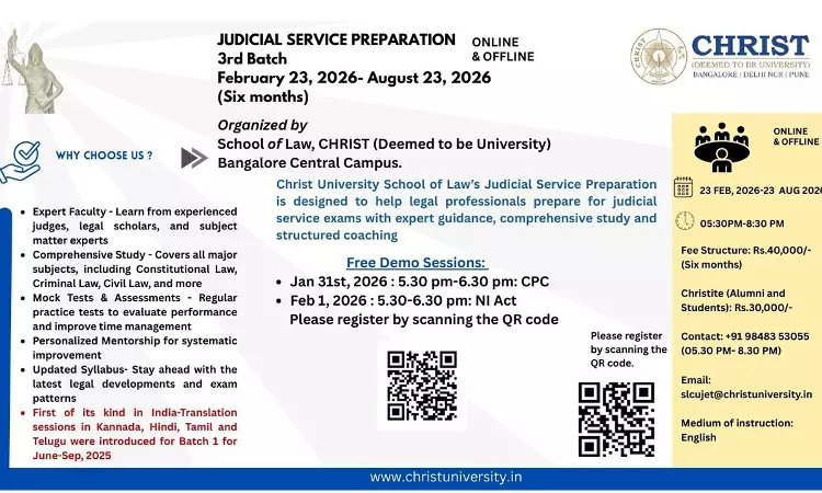 [Advertisement] CHRIST University School Of Law Announces Judicial Service Preparation Programme (Online & Offline)